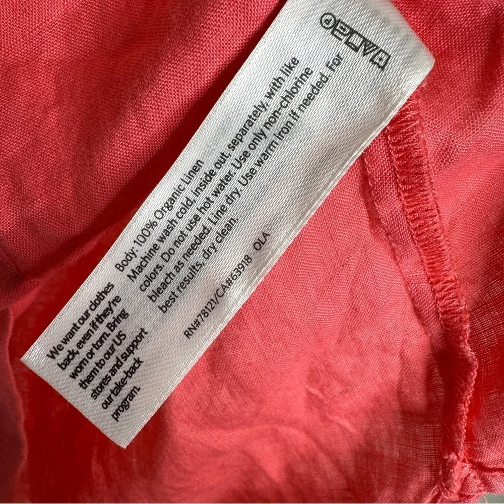 Eileen Fisher Vibrant Coral Button-Down Linen Shirt S